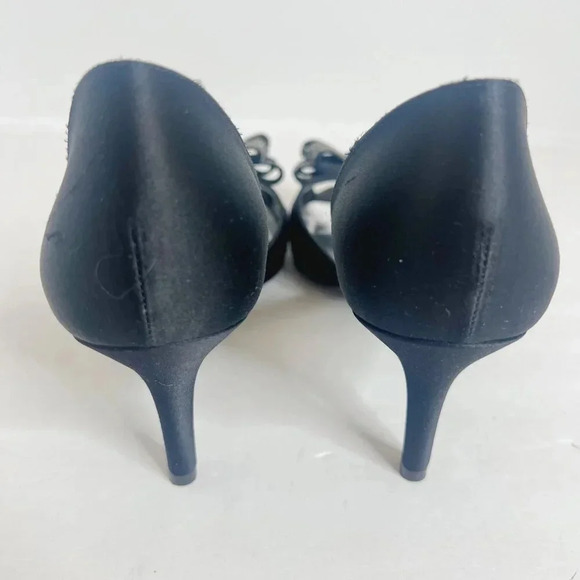 Stuart Weitzman Alas Crystal-Bow d’Orsay Black Satin Pump Women's Size 8.5 - Picture 4 of 11